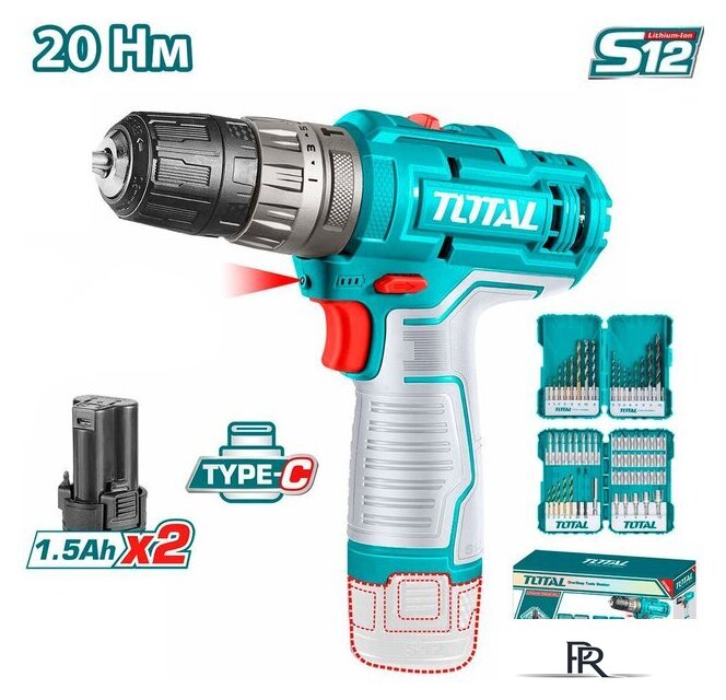 Ударная дрель-шуруповерт Total TOSLI240467 (с 2-мя АКБ) - Изображение №1 — Интернет-магазин ПроЗаказ