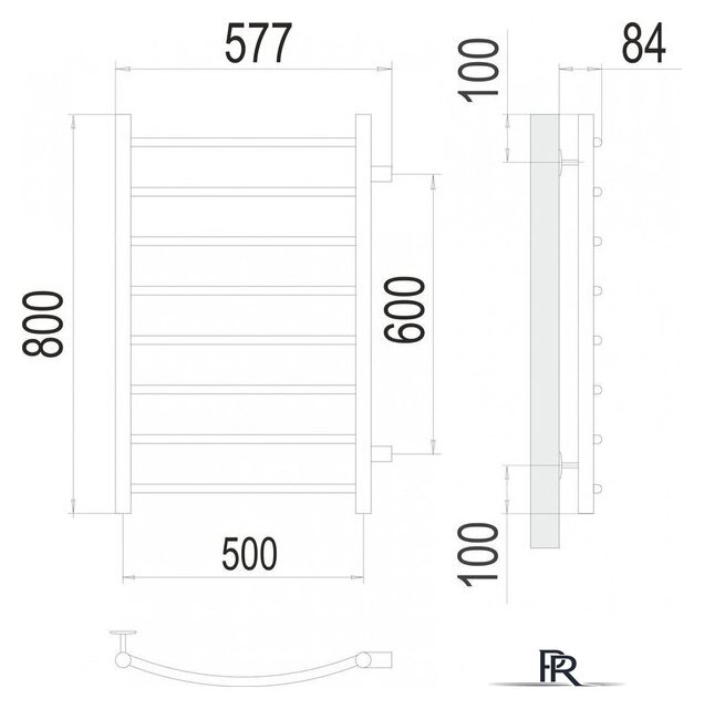 Полотенцесушитель TERMINUS Классик П8 500x800 (боковое подключение 60, хром) - Изображение №3 — Интернет-магазин ПроЗаказ