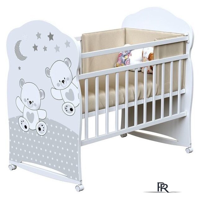 Классическая детская кроватка VDK Funny Bears колесо-качалка (белый) - Изображение №1 — Интернет-магазин ПроЗаказ