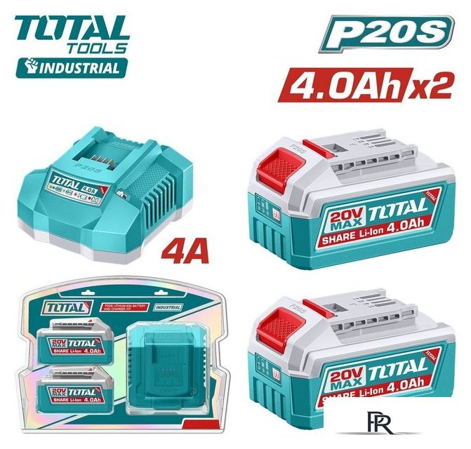 Аккумулятор с зарядным устройством Total TFBCPK2013 (20В/2x4 Ah + 20В) - Изображение №1 — Интернет-магазин ПроЗаказ