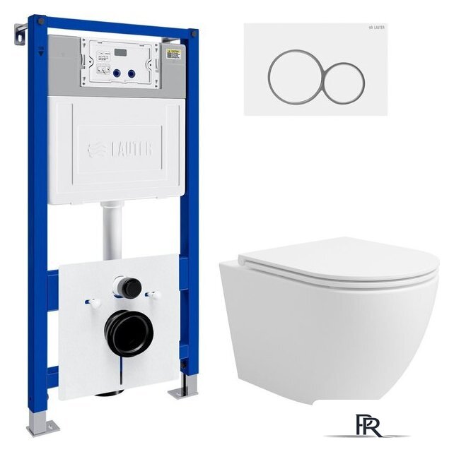 Унитаз подвесной Lauter Vortex 2110830 с кнопкой 219702E (круглая, белый) - Изображение №1 — Интернет-магазин ПроЗаказ