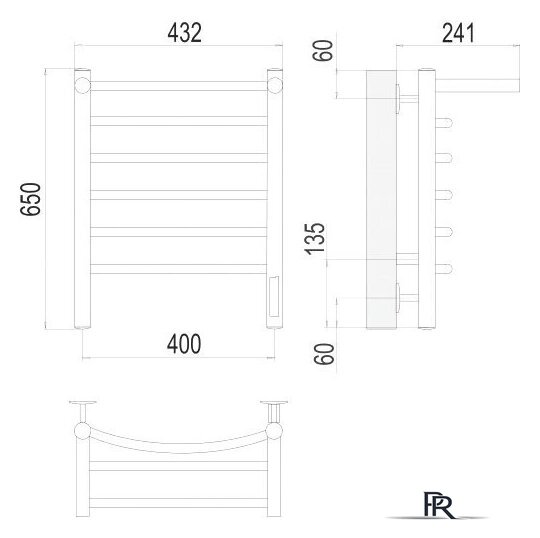 Полотенцесушитель TERMINUS Классик П6 400x650 с полкой нп электро (хром) - Изображение №3 — Интернет-магазин ПроЗаказ