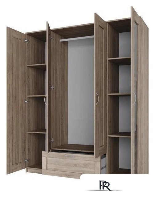 Шкаф распашной Mio Tesoro Сириус 4-х створчатый 1 ящик с 2-мя зеркалами 2.02.01.042.3 (дуб сонома) - Изображение №3 — Интернет-магазин ПроЗаказ