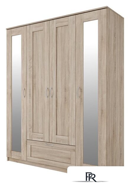 Шкаф распашной Mio Tesoro Сириус 4-х створчатый 1 ящик с 2-мя зеркалами 2.02.01.042.3 (дуб сонома) - Изображение №1 — Интернет-магазин ПроЗаказ