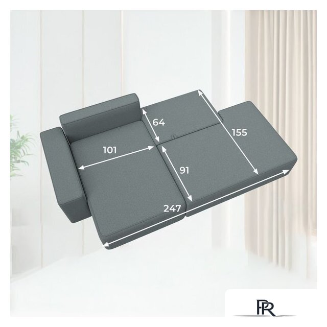 Угловой диван Лига диванов Лига-079 левый 129813L (рогожка амур 07 серый) - Изображение №12 — Интернет-магазин ПроЗаказ