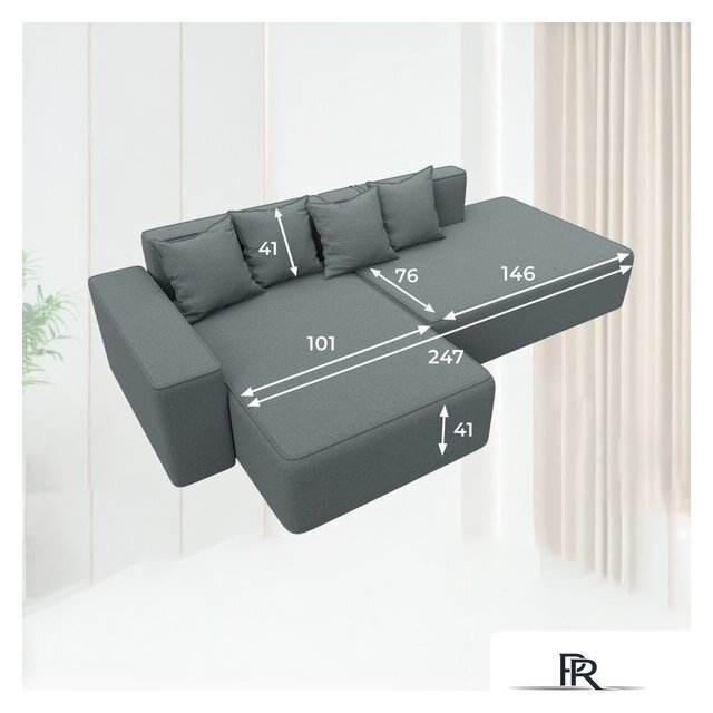 Угловой диван Лига диванов Лига-079 левый 129813L (рогожка амур 07 серый) - Изображение №9 — Интернет-магазин ПроЗаказ