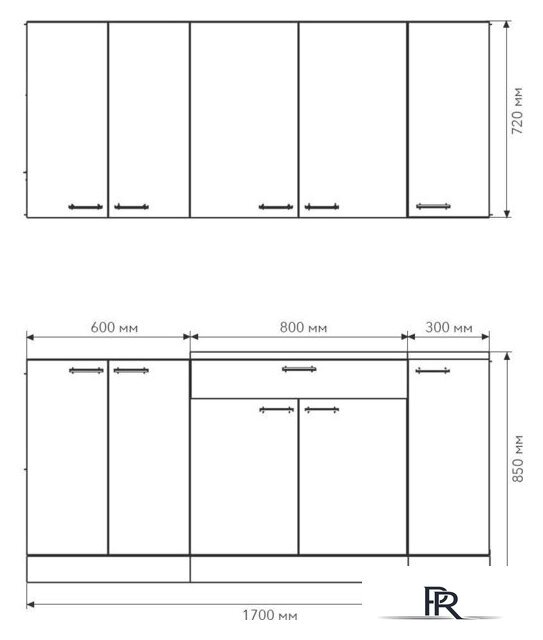Готовая кухня Агута Альфа 1.7 (глиняный серый/холодный серый/дуб бунратти) - Изображение №2 — Интернет-магазин ПроЗаказ