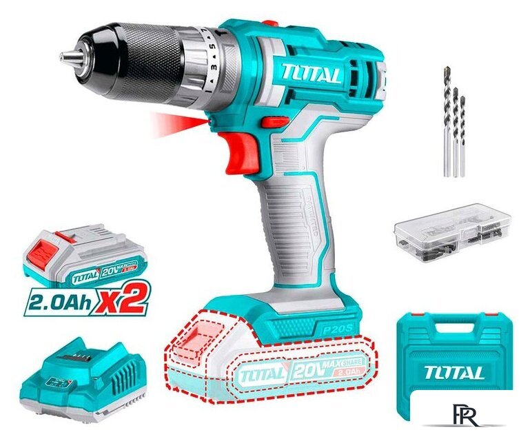 Ударная дрель-шуруповерт Total TIDLI201452 (с 2-мя АКБ, кейс, набор оснастки) - Изображение №1 — Интернет-магазин ПроЗаказ