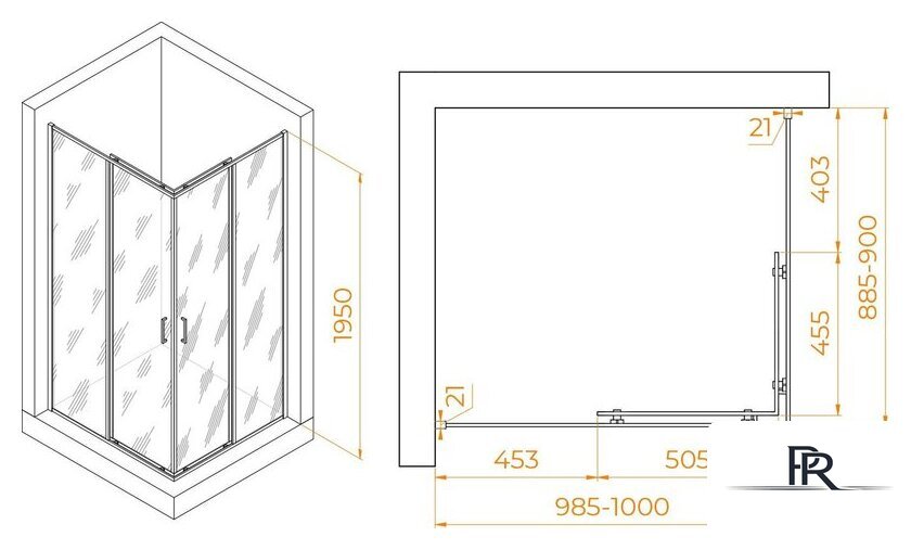Душевой уголок RGW PA-040B 3508104090-14 90x100 (черный/прозрачное стекло) - Изображение №2 — Интернет-магазин ПроЗаказ