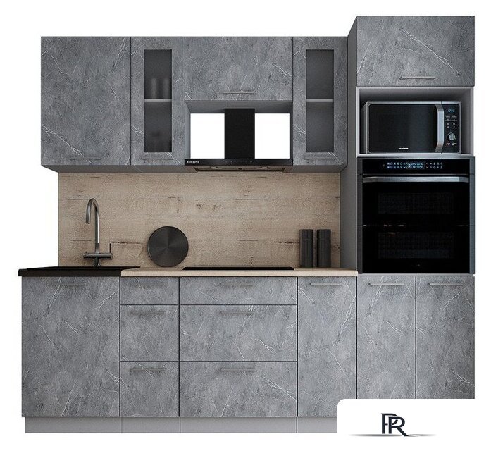 Готовая кухня Интерлиния Мила Gloss 2.4 (керамика/керамика/травертин серый) - Изображение №1 — Интернет-магазин ПроЗаказ