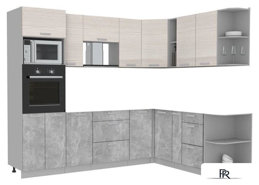 Готовая кухня Интерлиния Мила Лайт 1.88x2.6 правая без столешницы (вудлайн кремовый/бетон) - Изображение №1 — Интернет-магазин ПроЗаказ