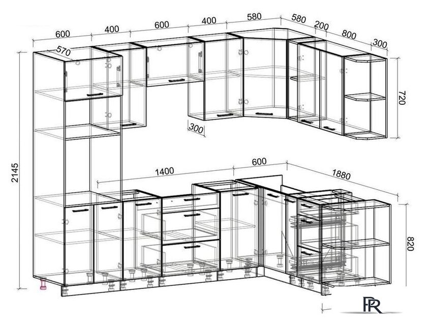Готовая кухня Интерлиния Мила Лайт 1.88x2.6 правая без столешницы (вудлайн кремовый/бетон) - Изображение №2 — Интернет-магазин ПроЗаказ