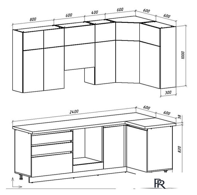 Готовая кухня ВерсоМебель Эко Премиум 1.2x2.4 правая (пудровый/ст. тунис) - Изображение №8 — Интернет-магазин ПроЗаказ