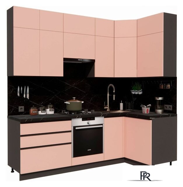 Готовая кухня ВерсоМебель Эко Премиум 1.2x2.4 правая (пудровый/ст. тунис) - Изображение №1 — Интернет-магазин ПроЗаказ