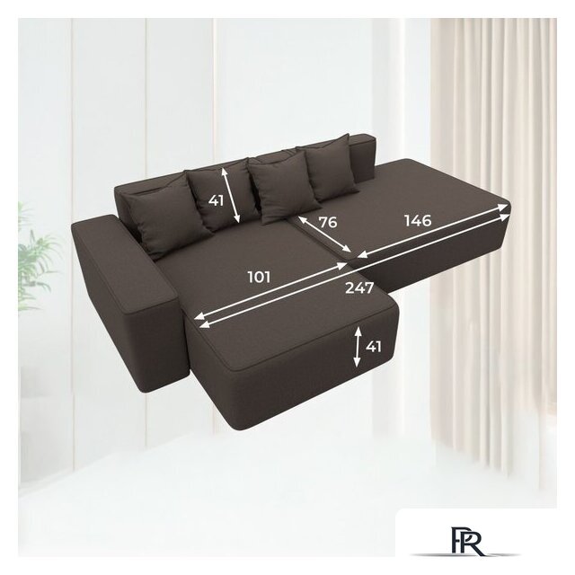 Угловой диван Лига диванов Лига-079 левый 129812L (рогожка амур 05 коричневый) - Изображение №9 — Интернет-магазин ПроЗаказ