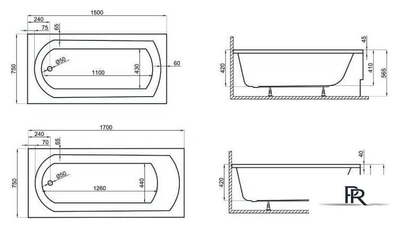 Ванна Polimat Classic 170x75 (c ножками) - Изображение №3 — Интернет-магазин ПроЗаказ