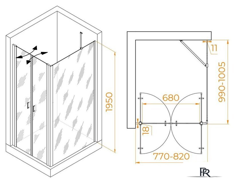 Душевой уголок RGW PA-144B (PA-104B+Z-050-2B+O-204B) 060814480-14 80x100 (черный/прозрачное стекло) - Изображение №2 — Интернет-магазин ПроЗаказ