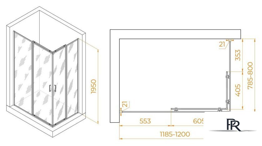 Душевой уголок RGW PA-040B 3508104082-24 80x120 (черный/матовое-сатинат стекло) - Изображение №2 — Интернет-магазин ПроЗаказ