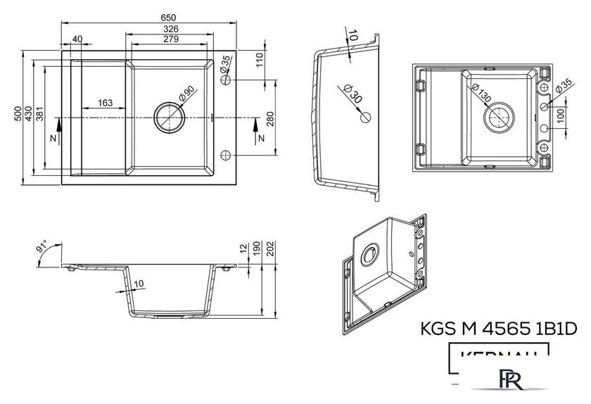 Кухонная мойка Kernau Kgs M 4565 1B1D Black Metallic - Изображение №2 — Интернет-магазин ПроЗаказ