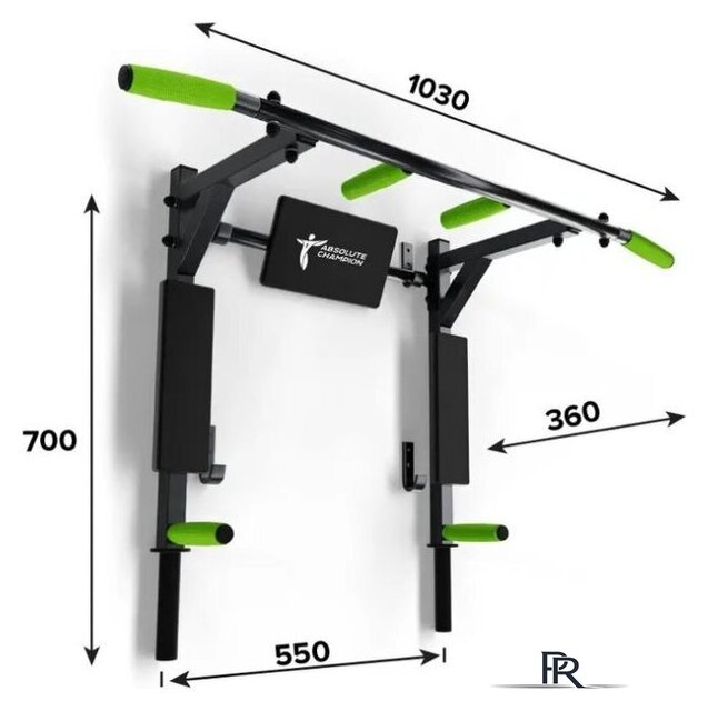 Турник с брусьями Absolute Champion Атлант с узким хватом АЧ 11908 (черный/салатовые ручки) - Изображение №2 — Интернет-магазин ПроЗаказ