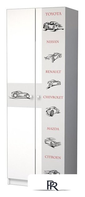 Шкаф распашной Премиум Смарти двухстворчатый (белый/машинки) - Изображение №1 — Интернет-магазин ПроЗаказ