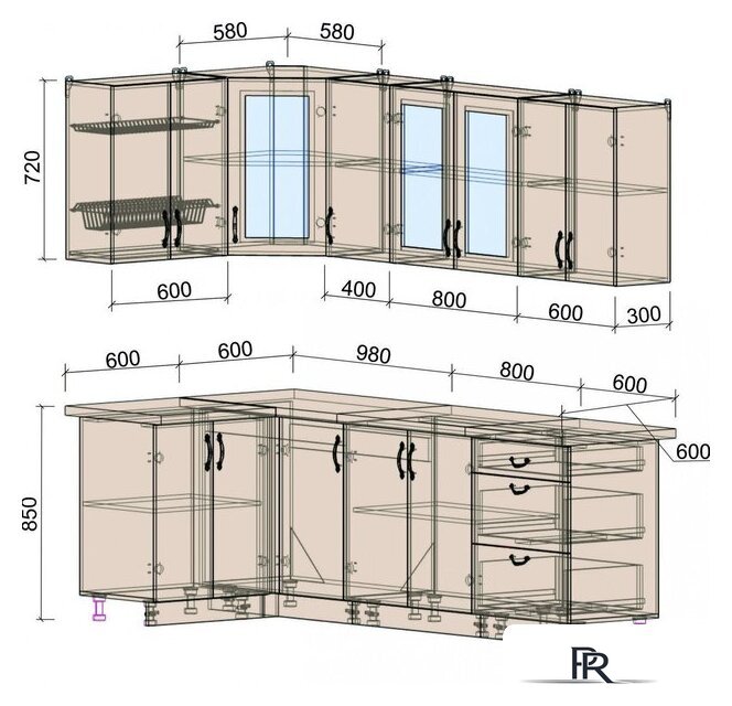 Готовая кухня Интерлиния Мила Крафт 1.2x2.4 (дуб английский) - Изображение №2 — Интернет-магазин ПроЗаказ
