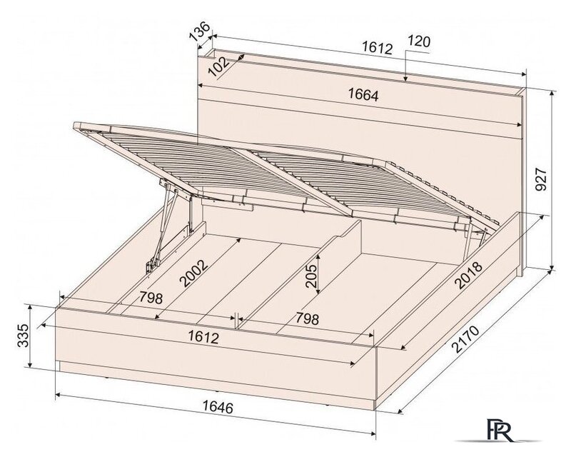 Кровать Интерлиния Loft LT-К160 160x200 (дуб золотой-антрацит) - Изображение №5 — Интернет-магазин ПроЗаказ