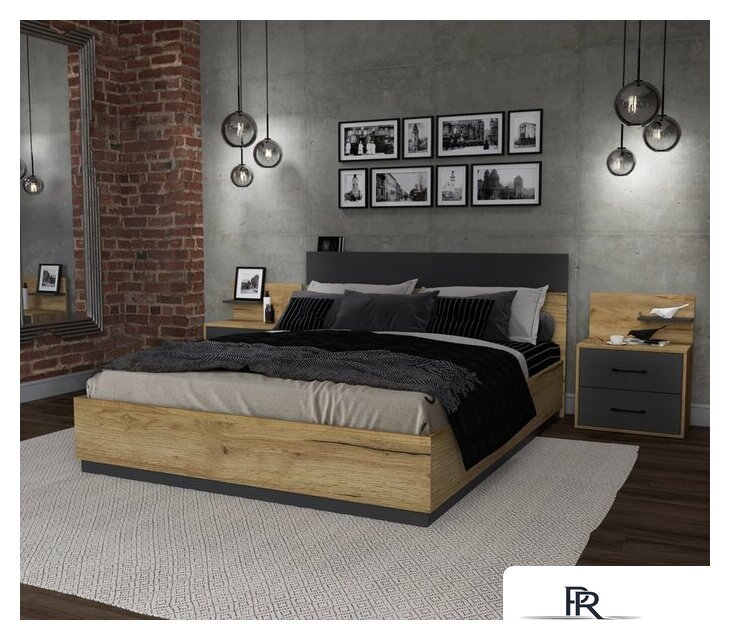 Кровать Интерлиния Loft LT-К160 160x200 (дуб золотой-антрацит) - Изображение №3 — Интернет-магазин ПроЗаказ