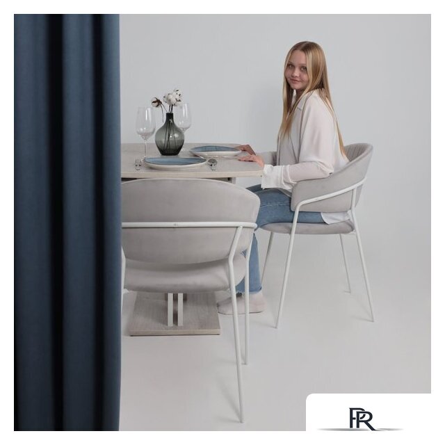 Стул с подлокотниками Алвест AV 433 (светло-серый бархат H-09/белый) - Изображение №2 — Интернет-магазин ПроЗаказ