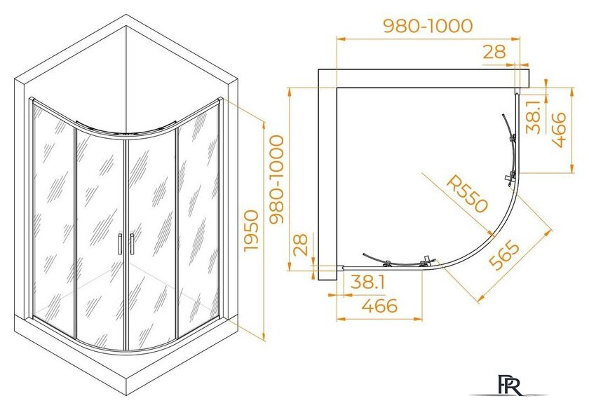 Душевой уголок RGW PA-52 03085200-11 100x100 (хром/прозрачное стекло) - Изображение №2 — Интернет-магазин ПроЗаказ