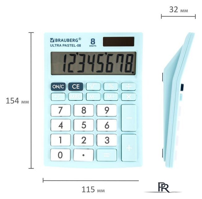 Бухгалтерский калькулятор BRAUBERG Ultra Pastel-08-LB 250513 (голубой) - Изображение №6 — Интернет-магазин ПроЗаказ