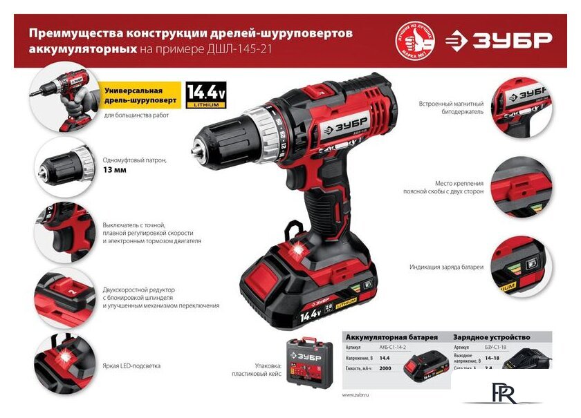 Дрель-шуруповерт Зубр Мастер ДШЛ-145-22 (с 2-мя АКБ, кейс) - Изображение №12 — Интернет-магазин ПроЗаказ