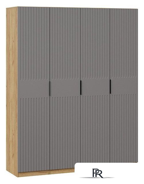 Шкаф распашной Трия Хилтон комбинированный с 4-мя дверями (дуб крафт золотой/графит матовый) - Изображение №1 — Интернет-магазин ПроЗаказ