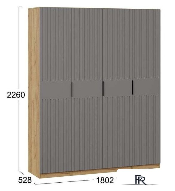 Шкаф распашной Трия Хилтон комбинированный с 4-мя дверями (дуб крафт золотой/графит матовый) - Изображение №4 — Интернет-магазин ПроЗаказ