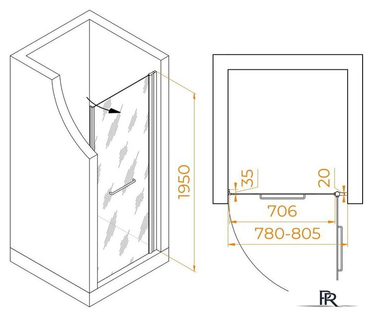 Душевая дверь RGW PA-103 020810308-15 80 (белый/прозрачное стекло) - Изображение №2 — Интернет-магазин ПроЗаказ
