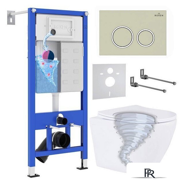 Унитаз подвесной Roxen Antares Tornado в комплекте с инсталляцией StounFix Dual Fresh 6 в 1 968346 (кнопка: пастель бежевый) - Изображение №1 — Интернет-магазин ПроЗаказ