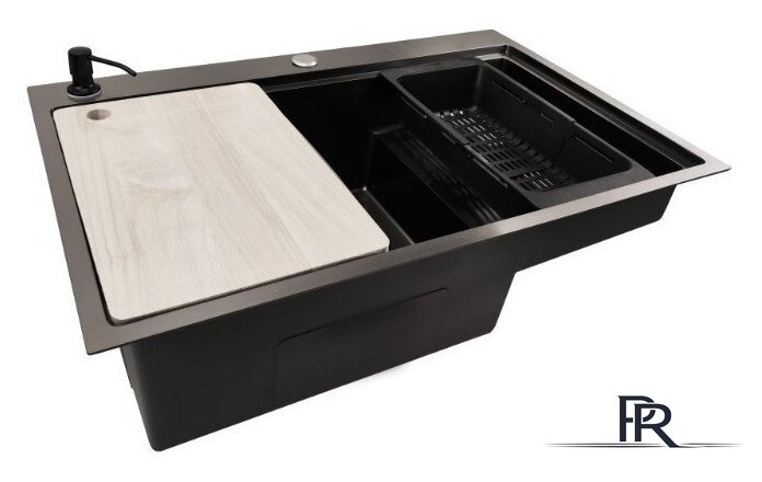 Кухонная мойка Stellar S7550NB-TU-L (нано черный, с доской) - Изображение №2 — Интернет-магазин ПроЗаказ