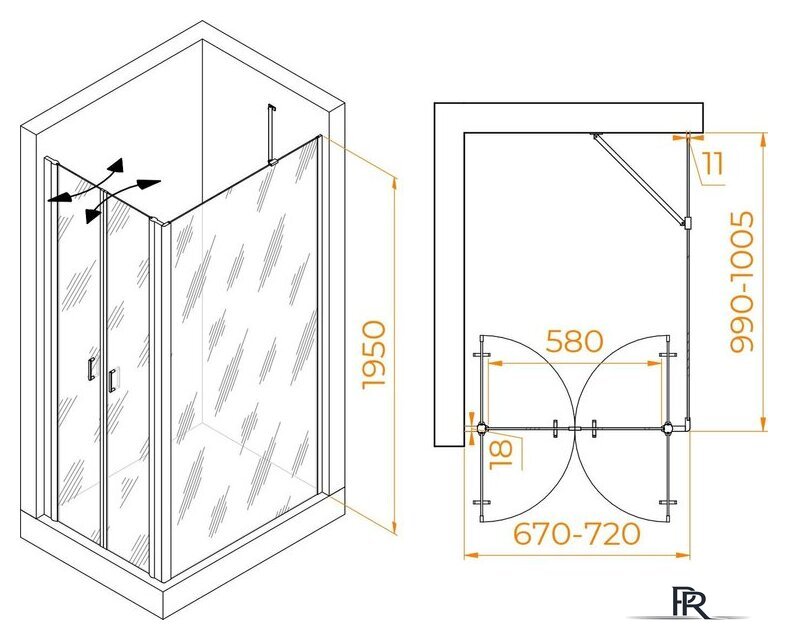 Душевой уголок RGW PA-144B (PA-104B+Z-050-2B+O-204B) 060814470-14 70x100 (черный/прозрачное стекло) - Изображение №2 — Интернет-магазин ПроЗаказ
