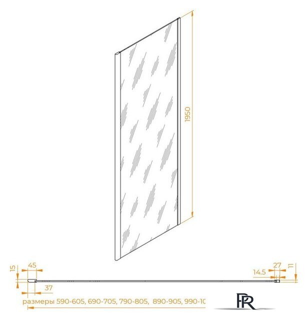 Душевая стенка RGW Z-050-2Gr 352205208-110 (серый/прозрачное стекло) - Изображение №3 — Интернет-магазин ПроЗаказ