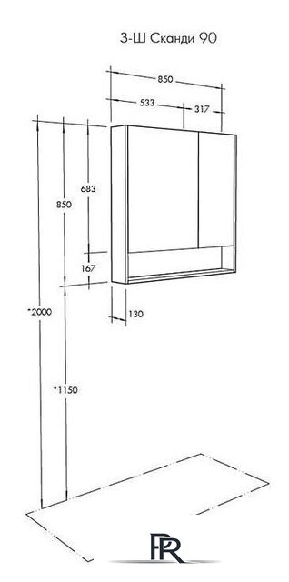  Акватон Шкаф с зеркалом Сканди 90 1A252302SDZ90 (белый/дуб рустикальный) - Изображение №2 — Интернет-магазин ПроЗаказ