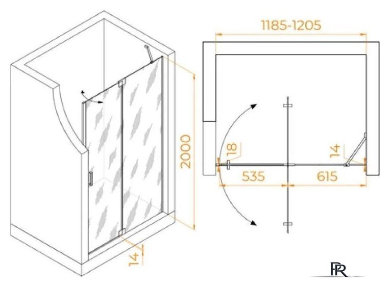 Душевая дверь RGW HO-014Gr 350601412-110 (серый/прозрачное стекло) - Изображение №2 — Интернет-магазин ПроЗаказ
