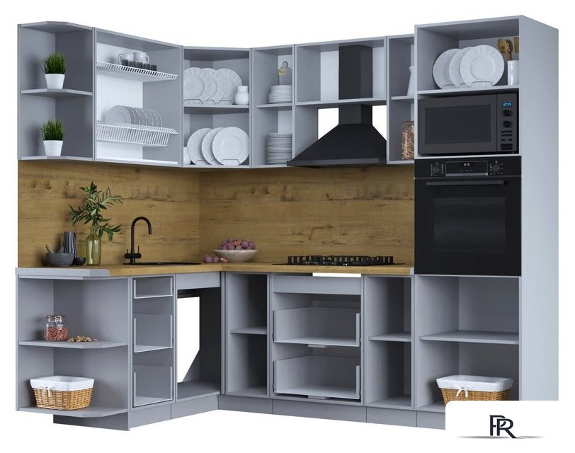 Готовая кухня Интерлиния Тренд 1.68x2.4 ВТ левая (океан/океан/дуб бунратти) - Изображение №2 — Интернет-магазин ПроЗаказ