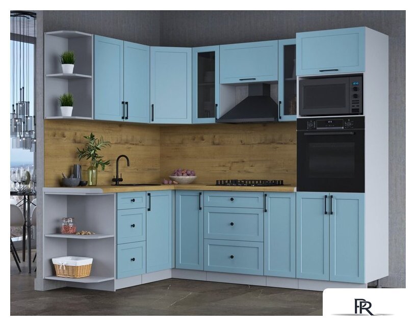 Готовая кухня Интерлиния Тренд 1.68x2.4 ВТ левая (океан/океан/дуб бунратти) - Изображение №4 — Интернет-магазин ПроЗаказ