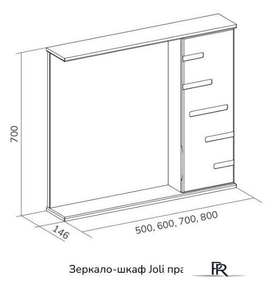  Volna Шкаф с зеркалом Joli 70 R (белый) - Изображение №9 — Интернет-магазин ПроЗаказ