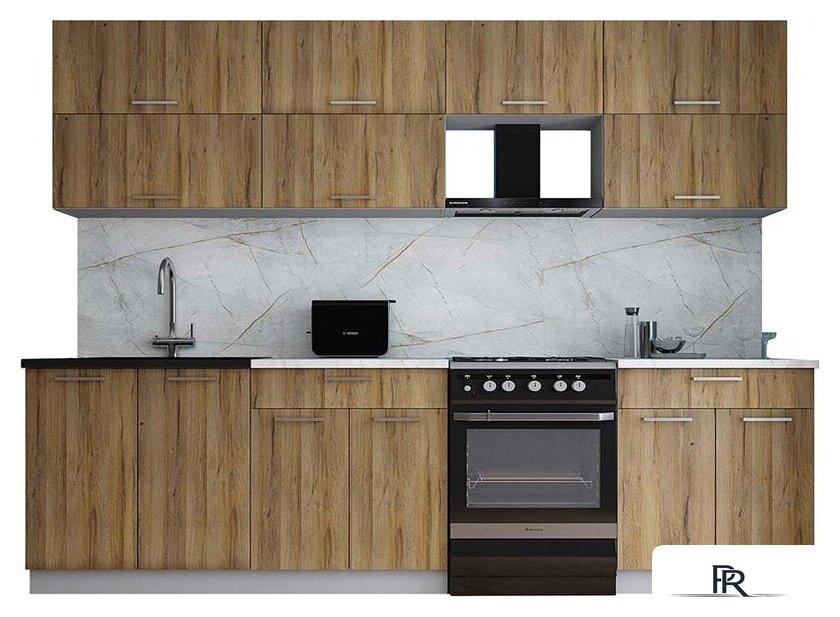 Готовая кухня Интерлиния Мила Gloss 60-28 (дуб вотан/дуб вотан/травертин серый) - Изображение №1 — Интернет-магазин ПроЗаказ