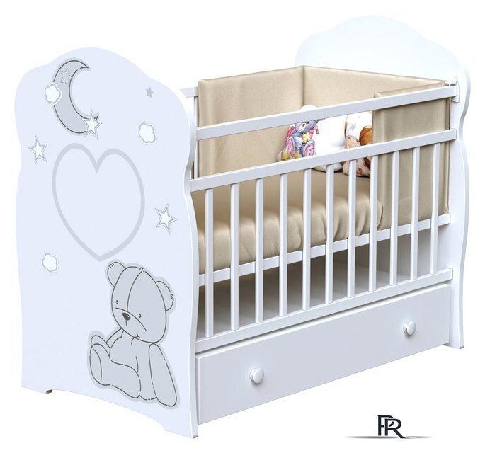 Классическая детская кроватка VDK Bear And Moon маятник и ящик (белый) - Изображение №1 — Интернет-магазин ПроЗаказ