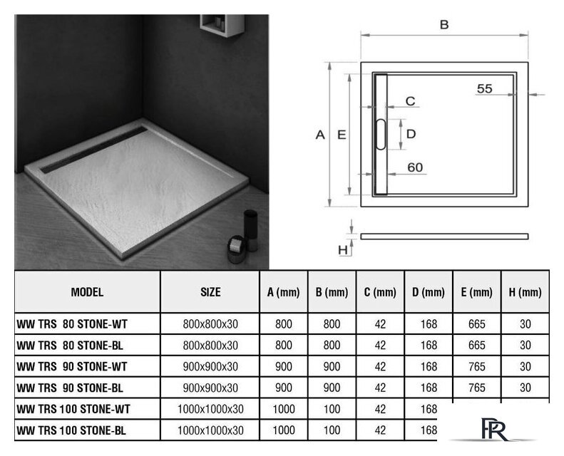 Душевой поддон WeltWasser TRS 90 Stone-BL 90x90 - Изображение №7 — Интернет-магазин ПроЗаказ