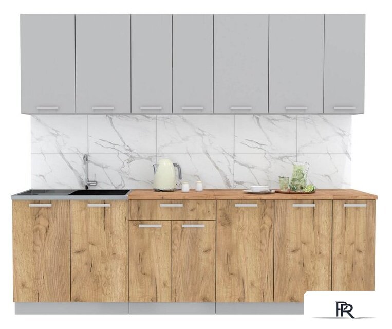 Готовая кухня Интерлиния Мила Лайт 2.6 (серебристый-дуб золотой-дуб бунратти) - Изображение №1 — Интернет-магазин ПроЗаказ