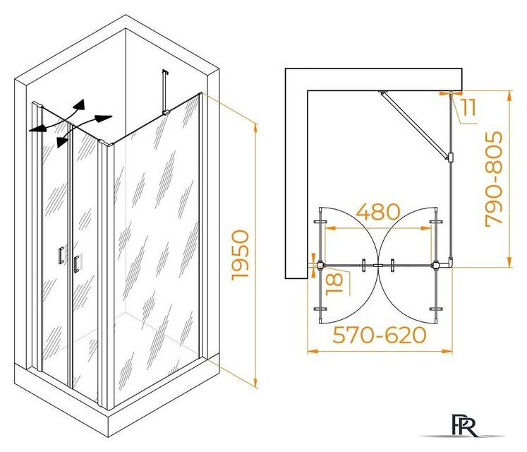Душевой уголок RGW PA-144B (PA-104B+Z-050-2B+O-204B) 060814468-14 60x80 (черный/прозрачное стекло) - Изображение №2 — Интернет-магазин ПроЗаказ
