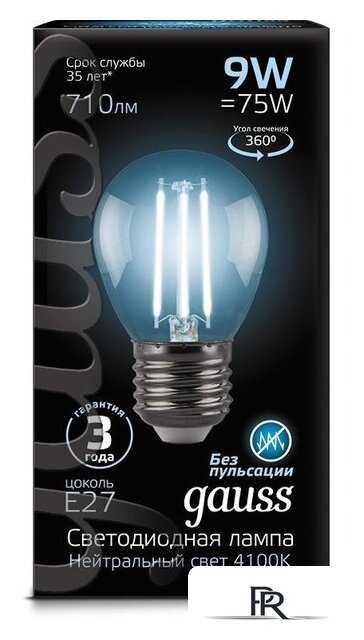 Светодиодная лампочка Gauss Filament Globe E27 9 Вт 4100 К 105802209 - Изображение №2 — Интернет-магазин ПроЗаказ